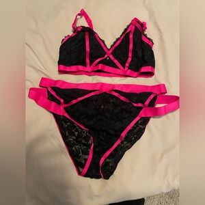 Torrid Black and Pink Lace Bra Set
